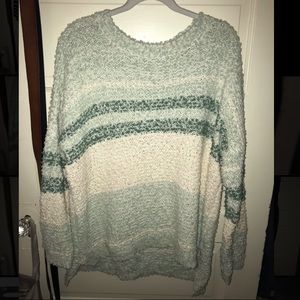 Umgee Striped Mint Blue Green Popcorn Sweater XL